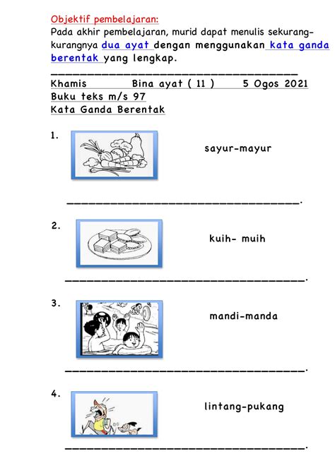 Contoh Ayat Kata Ganda Berentak