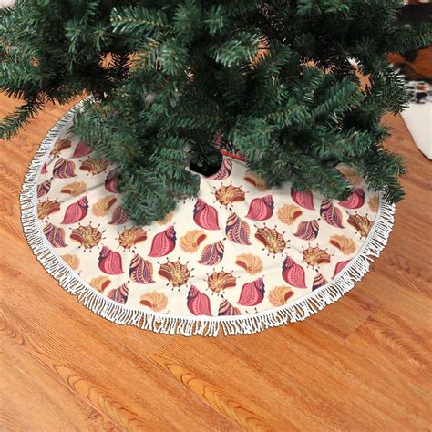 Halloween Christmas Tree Skirt Sea Shells Tree Mat Tree Skirt With