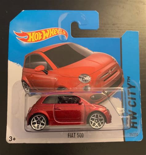 Hot Wheels Fiat Red With Black Interior Short Card HW City Hard To Find Collector