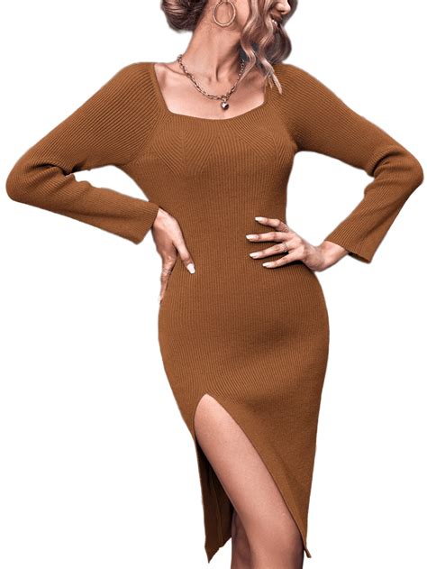 Womens Sweater Dress Knit Dress Bodycon Black