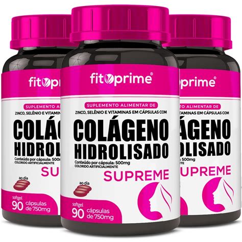 Kit 3 Colágeno Hidrolisado Vitaminas A C E Zinco Selênio 90cps Submarino