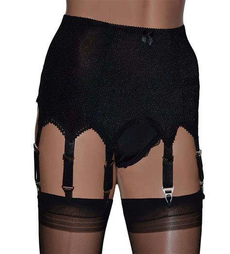 Black Retro 8 Strap Suspender Belt With Deep Panels