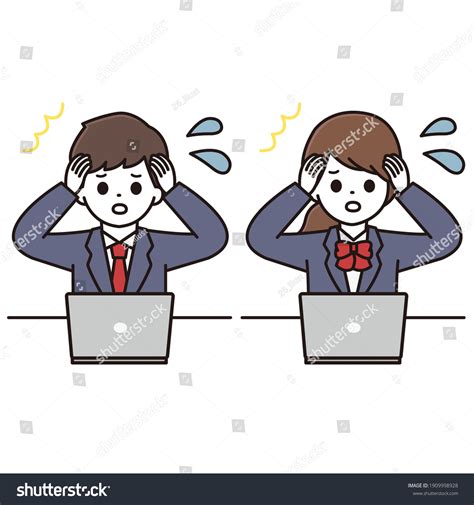 Illustration Male Female Students Uniforms Panicking: เวกเตอร์สต็อก