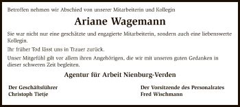 Traueranzeigen Von Ariane Wagemann Trauer Kreiszeitung De