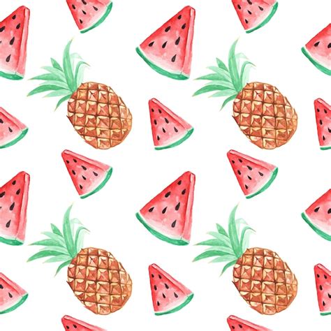 Premium Vector Seamless Pattern Wallpaper Watermelon And Pineapple