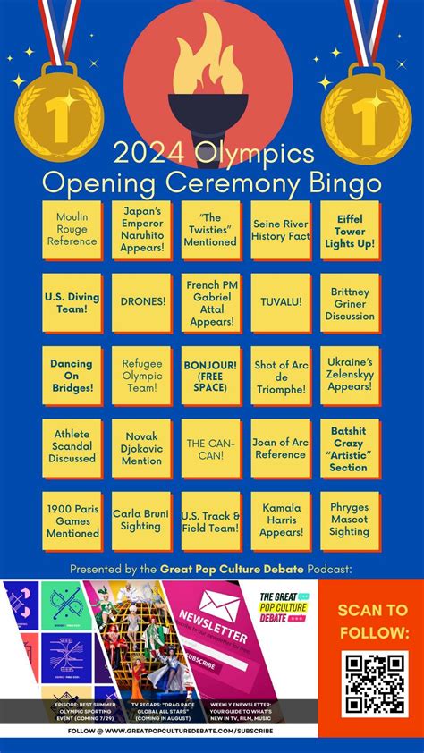 2024 Summer Olympics Opening Ceremony Bingo Cards — Great Pop Worksheets Library