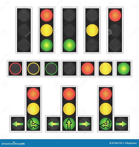 Road Traffic Light Vector Realistic Led Panel Sequence Lights Red