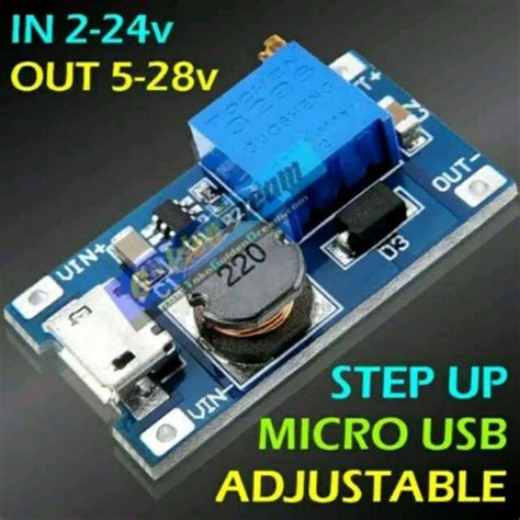 Jual Modul Mt3608 Step Up Micro Usb Adjustable 2a In 2 24v Out 5 28v Dc