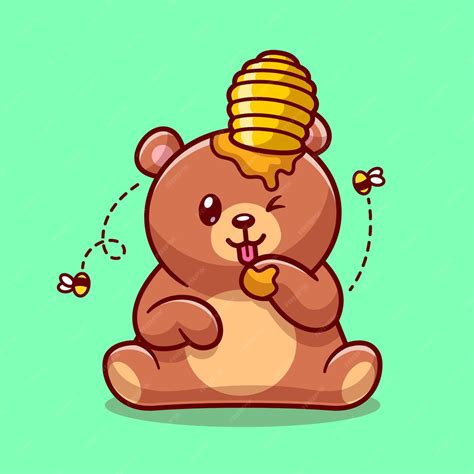 Premium Vector Cute Bear Eating Honey Cartoon Vector Icon