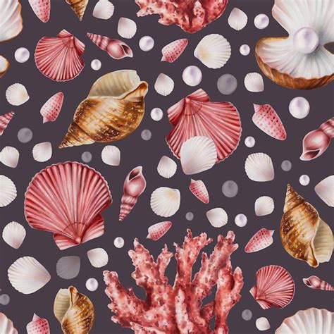 Premium Photo Watercolor Seamless Pattern With Corals Shells And