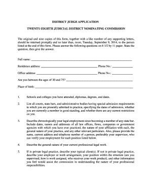 Fillable Online Kscourts DISTRICT JUDGE APPLICATION TWENTY EIGHTH