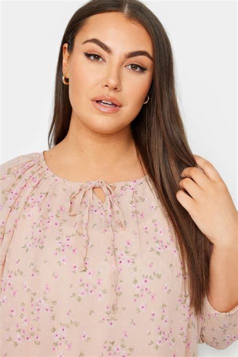 Yours Plus Size Pink Floral Print Tie Neck Blouse Yours Clothing