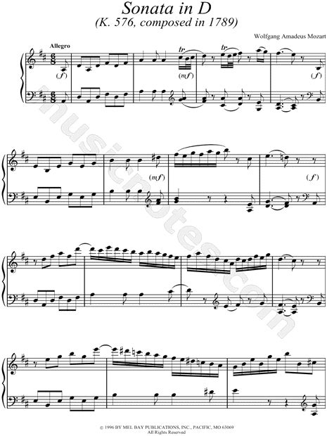 Piano Sonata In D Major K By Wolfgang Amadeus Mozart Sheet Music