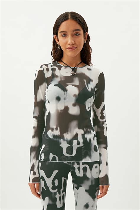 Blur Printed Long Sleeve Black And White Tops Weekday Gb Street