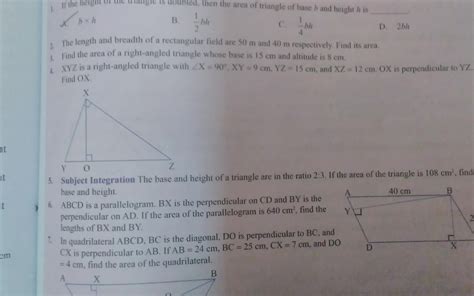 Xyz Is A Right Angle Triangle With Angle X 9cm Xy 9cm Yz 15cm And Xz 12 Cm Ox Is Perpendicular