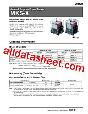 MKS X Datasheet PDF Omron Electronics LLC