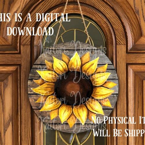 Sunflower On Wood Welcome Round Door Hanger Sublimation Etsy