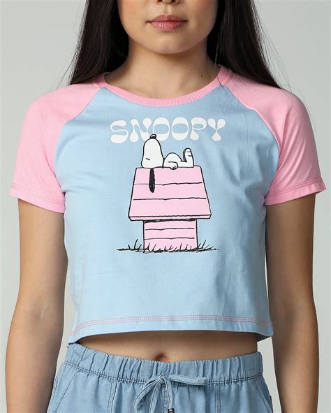 Riachuelo Camiseta Cropped Juvenil Manga Curta Snoopy Azul Rosa Tam