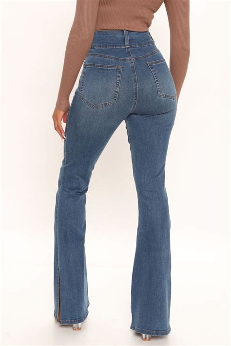 Thats Hot Sculpting Split Hem Flare Jeans Medium Blue Wash Fashion Nova Jeans Fashion Nova