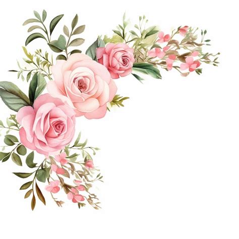 Watercolor Floral Border Blush Pink Rose Clipart Premium Ai Generated Image