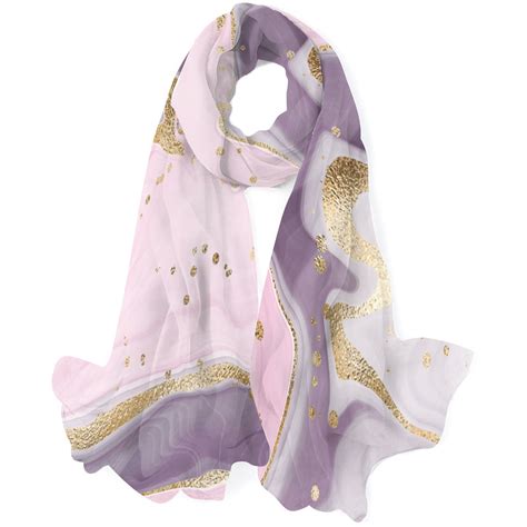 GZHJMY Women Girls Long Silk Scarf Purple Gold Marble Abstract Art