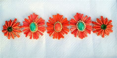 MY CORAL ORANGE SCHREINER RUFFLE BROOCHES Flower Jewellery