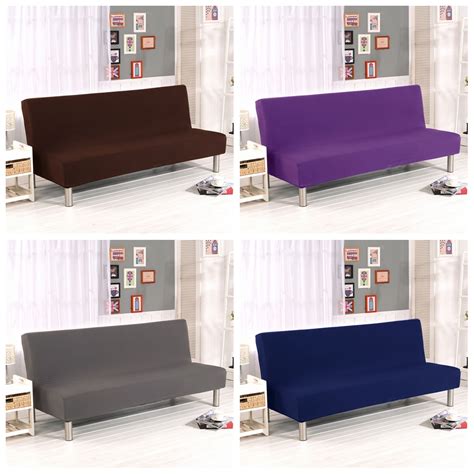 Folding Sofa Bed Cover Polyester Elastic Armless Futon Slipcover Solid