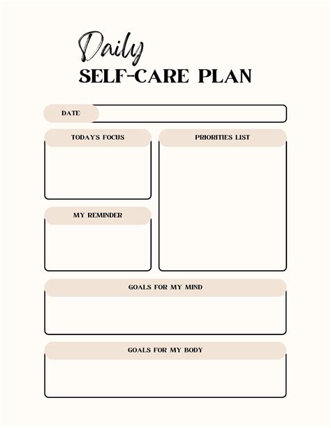 Daily Self Care Planner Worksheet Etsy