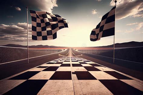 Race Track, with View of the Finish Line and Checkered Flag Stock ...