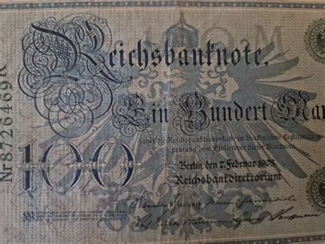 REICHSBANKNOTE GELDSCHEIN DEUTSCHE Ein Hundert 100 Reichs Mark 07