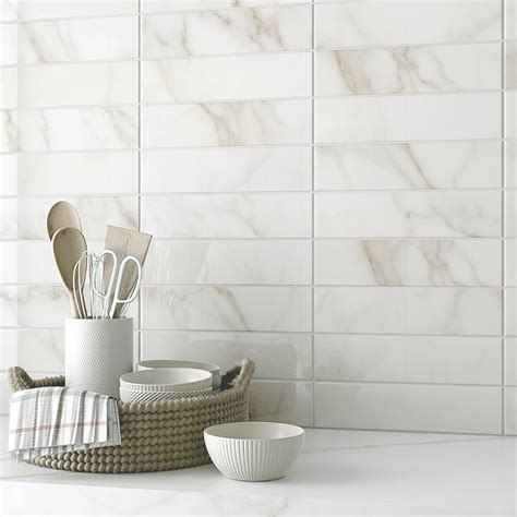 Amalfi Calacatta 3x12 Polished Ceramic Tile Polish Ceramics Marble