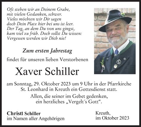 Traueranzeigen Von Xaver Schiller Trauer Merkur De