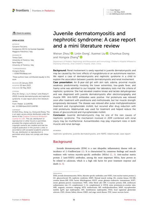 Pdf Juvenile Dermatomyositis And Nephrotic Syndrome A Case Report