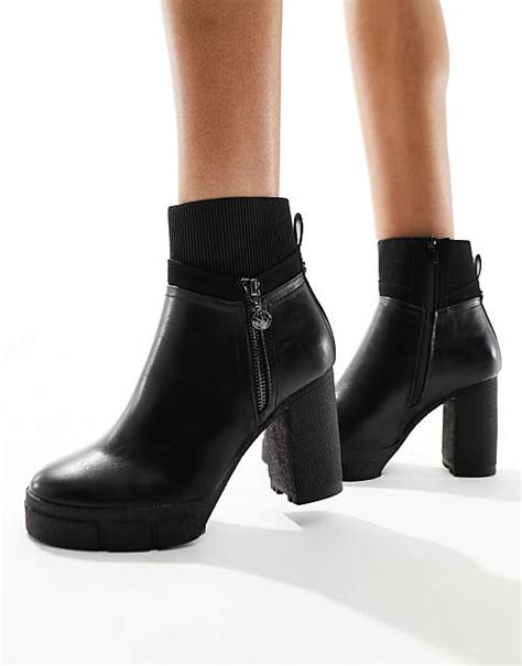 River Island Heeled Boot With Side Zip In Black Asos