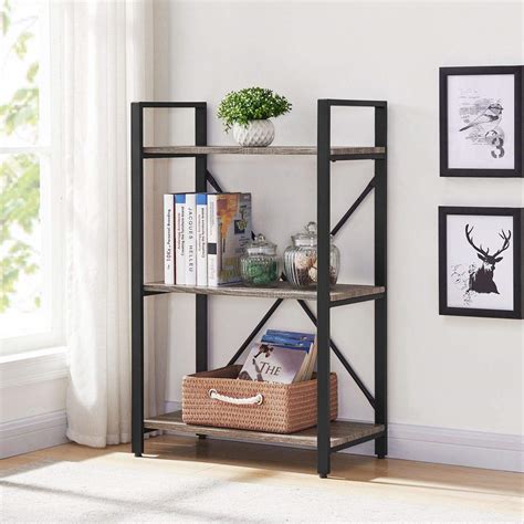 Buy BON AUGURE Small 3 Tier Bookshelf Rustic Industrial Book Shelf