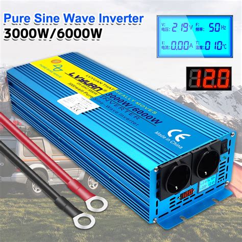 Pure Sine Wave Dc 12v 24v To Ac 220v 50hz 60hz Digital Display 6000w