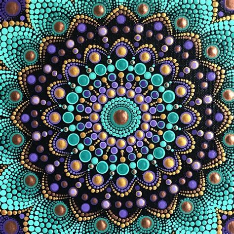 Vibrant Dot Mandala Hand Painted On Black Stretched Canvas Etsy