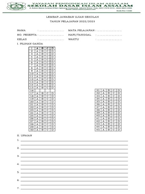 Lembar Jawaban Ujian Sekolah Pdf