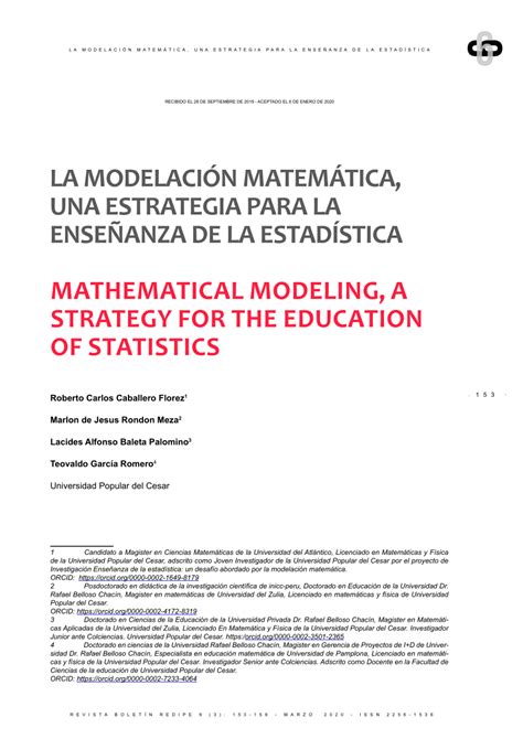 Pdf La Modelaci N Matem Tica Una Estrategia Para La Ense Anza De La