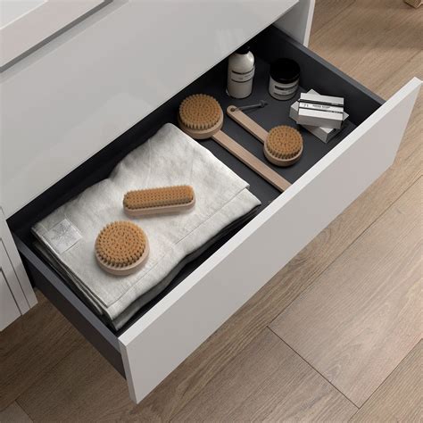 Ensemble NOJA 141cm meuble 4 tiroirs Blanc satiné vasque miroir en