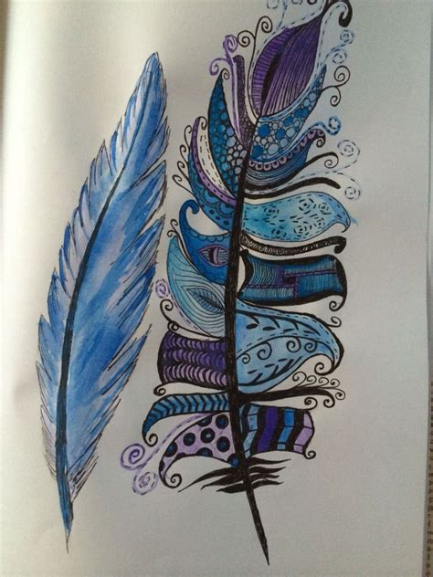 Zentangle Feather Using Fine Liner And Watercolour In 2023 Feather