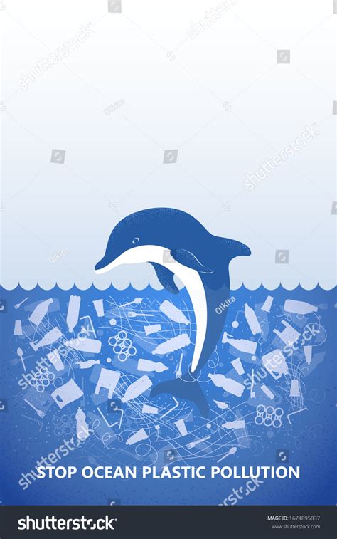 Stop Ocean Plastic Pollution Ecological Poster стоковая векторная