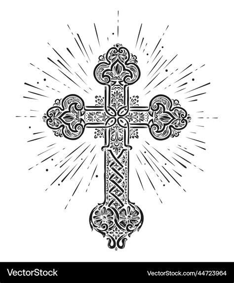 Christian Cross And Rays Shining Decorative Cross Vector Image