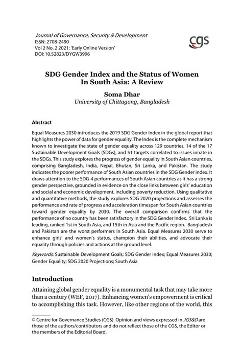 Pdf Sdg Gender Index And The Status Of Women