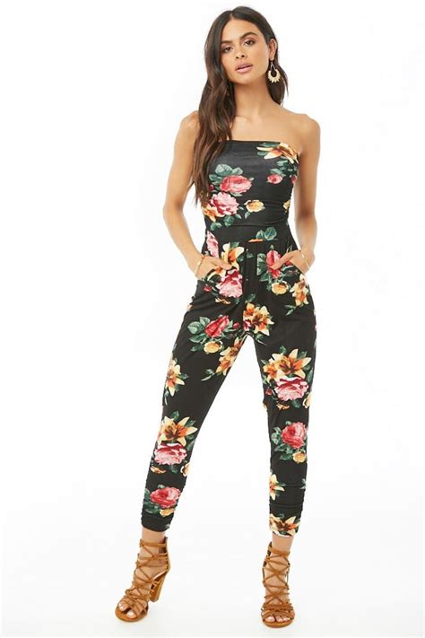 Floral Ruched Strapless Jumpsuit Strapless Jumpsuit Edgy Fashion