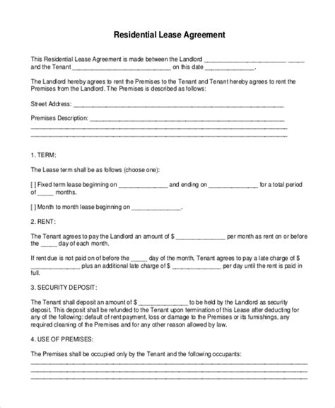 Free Printable Standard Lease Agreement