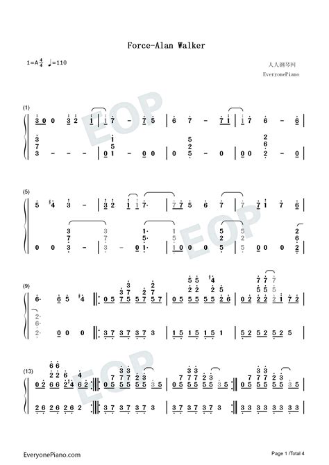 Force Alan Walker Numbered Musical Notation Preview