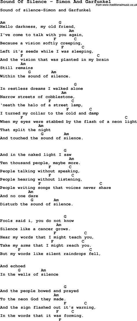 Song Sound Of Silence By Simon And Garfunkel Song Lyric For Vocal