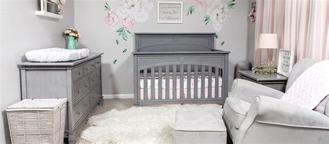 Gray and pink floral baby girl nursery with the Evolur Santa Fe