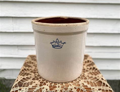 Antique Crock 3 Gallon Blue Crown Robinson Ransbottom Etsy